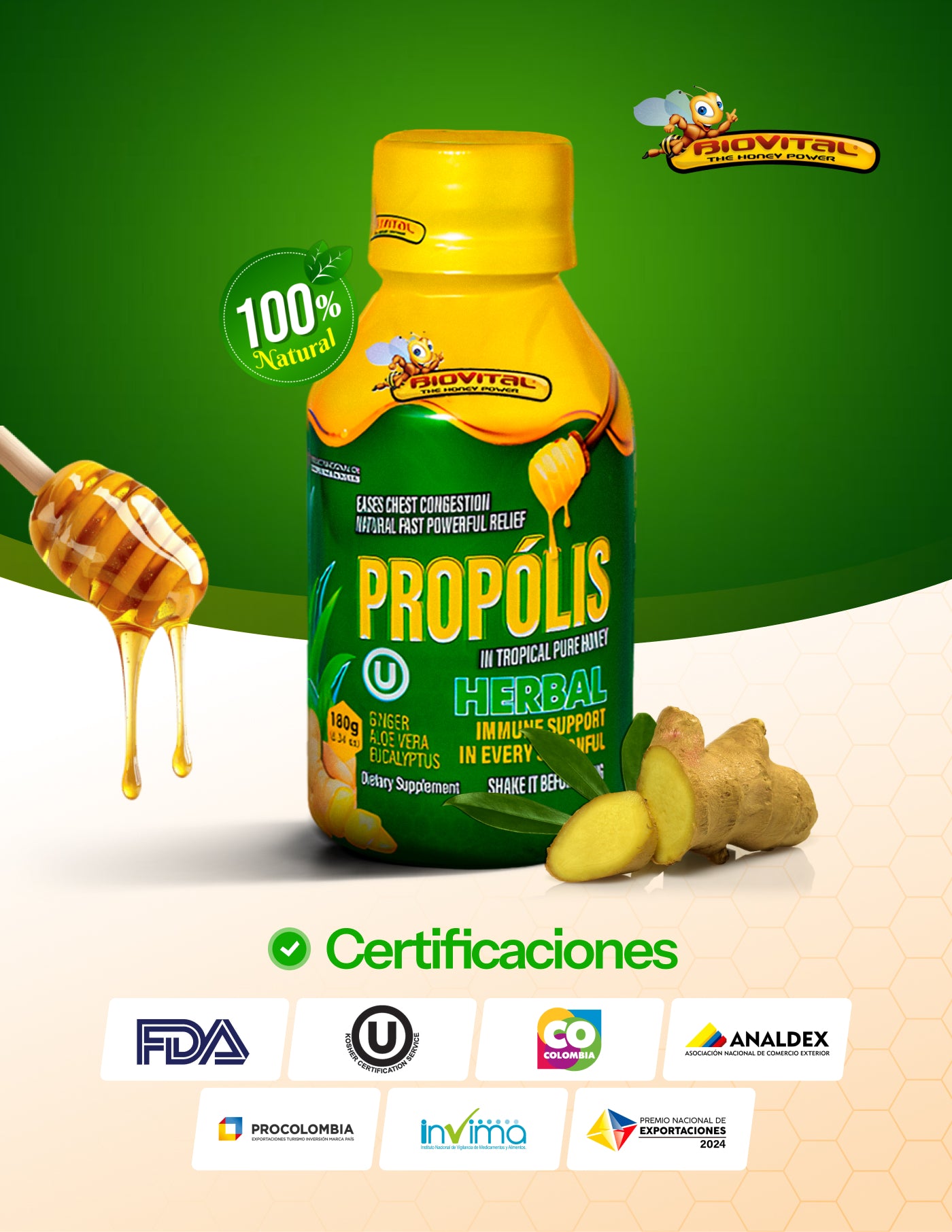 Propóleo Biovital Miel Pura Tropical Herbal x 180 g