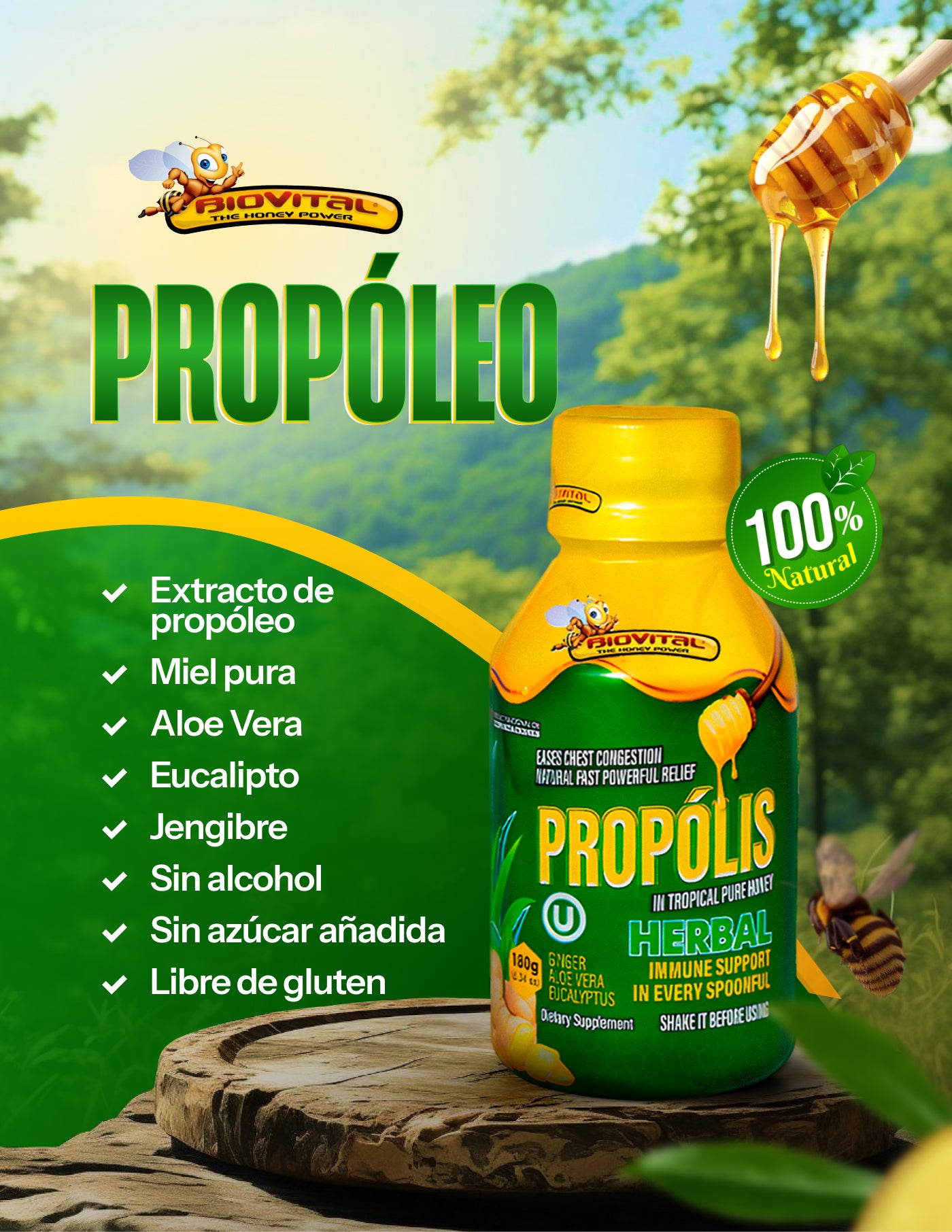 Propóleo Biovital Miel Pura Tropical Herbal x 180 g